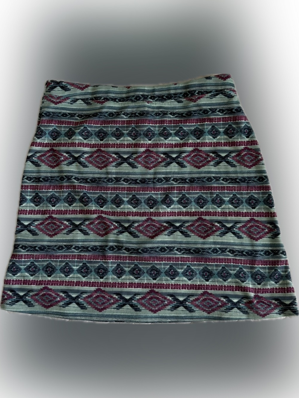 Double D Ranch Patterned Aztec-Print Mini Skirt - Blue & Burgundy